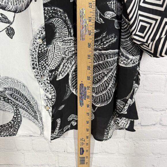 Rose + Olive Blouse Women Plus 1X Geometric Art to Wear Flowy 3/4 Sleeve Top - Picture 10 of 13